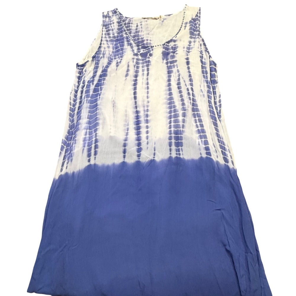Soft Surroundings Blue Tie‎ Dye Sequin Handkerchief Hem Midi Dress Womens XL